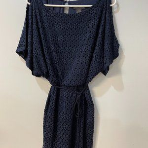Jessica Howard Crochet Lace Cold Shoulder Dress- Size 8, Navy Blue